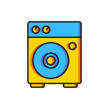 Beyaz arkaplanda renk gitarı yükseltici simgesi izole edildi. Müzik aleti. Düz çizgili, gölgeli. Vektör.