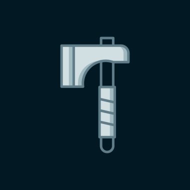 Tahta çizgi balta simgesi siyah arkaplanda izole edildi. Oduncu baltası. Düz çizgili, gölgeli. Vektör.