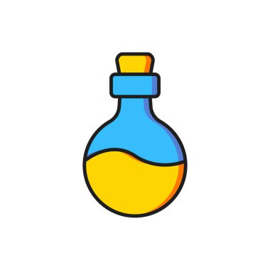 Beyaz arkaplanda izole edilmiş aşk iksiri ikonu olan renk şişesi. Sevgililer günün kutlu olsun. Düz çizgili, gölgeli. Vektör.