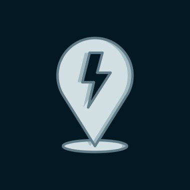 Şimşek çizgisi simgesi siyah arkaplanda izole edildi. Flaş işareti. Flaş ikonunu yükle. Gök gürültüsü. Yıldırım çarpması. Düz çizgili, gölgeli. Vektör.