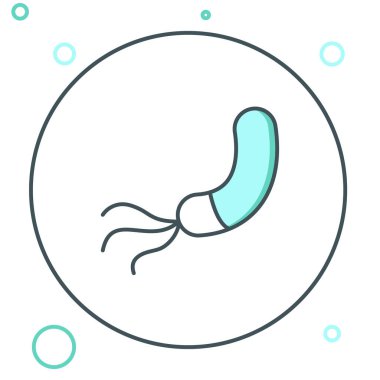 Beyaz arkaplanda çizgi bakteri simgesi izole edildi. Bakteriler ve mikroorganizmalar, sebep olan mikroorganizma hastalıkları, hücre kanseri, mikrop, virüs, mantar. Renkli taslak konsepti. Vektör.