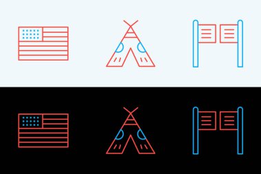 Hat çizgisi, Amerikan bayrağı ve kızılderili çadırı simgesi. Vektör.