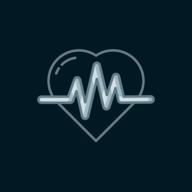 Çizgi Kalp atış simgesi siyah arkaplanda izole edildi. Kalp atışı işareti. Kalp atışı ikonu. Kardiyogram simgesi. Düz çizgili, gölgeli. Vektör.