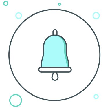 Satır zil simgesi beyaz arkaplanda izole edildi. Alarm sembolü, servis zili, el zili işareti, uyarı sembolü. Renkli taslak konsepti. Vektör.