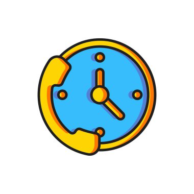 Renkli Telefon, beyaz arkaplanda 24 saat destek ikonu izole edildi. Tüm gün müşteri destek merkezi. Tam zamanlı çağrı servisi. Düz çizgili, gölgeli. Vektör.