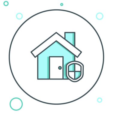 Hat Evi koruma altında beyaz arka planda izole edilmiş bir simge. Ev ve kalkan. Koruma, güvenlik, güvenlik, koruma, savunma konsepti. Renkli taslak konsepti. Vektör.