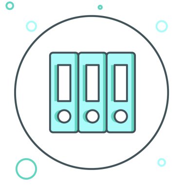 Beyaz arkaplanda dosya ve belge simgesi bulunan Satır Ofisi dizinleri izole edildi. Ofis dosyaları. Dosya arşivleme işareti. Renkli taslak konsepti. Vektör.