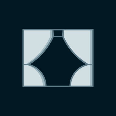 Çizgi Perdesi simgesi siyah arkaplanda izole edildi. Tiyatro ya da opera sahnesi için, konser açılışı ya da sinema galası için. Düz çizgili, gölgeli. Vektör.