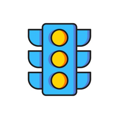 Beyaz arkaplanda renk trafik ışığı simgesi izole edildi. Düz çizgili, gölgeli. Vektör.