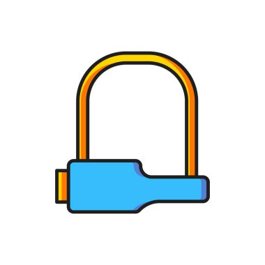 Renkli bisiklet kilidi U şeklindeki sanayi simgesi beyaz arka planda izole edilmiş. Düz çizgili, gölgeli. Vektör.