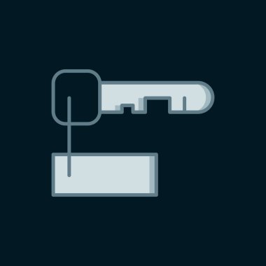 İşaretlenmiş anahtar simgesi siyah arkaplanda izole edildi. Düz çizgili, gölgeli. Vektör.