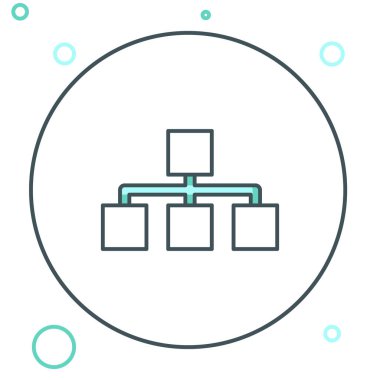 Çizgi İşletme hiyerarşisi organogram grafiği bilgi simgesi beyaz arkaplanda izole edildi. Kurumsal yapı grafik elementleri. Renkli taslak konsepti. Vektör.