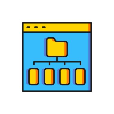 Renkli Tarayıcı dosya simgesi beyaz arkaplanda izole edildi. Düz çizgili, gölgeli. Vektör.