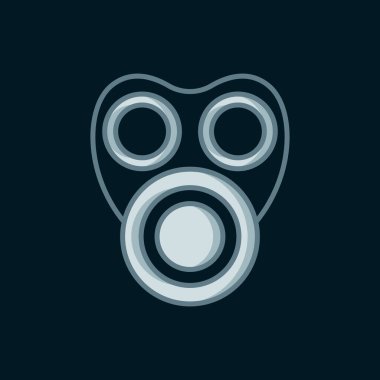 Çizgi Gaz maskesi simgesi siyah arkaplanda izole edildi. Solunum cihazı işareti. Düz çizgili, gölgeli. Vektör.