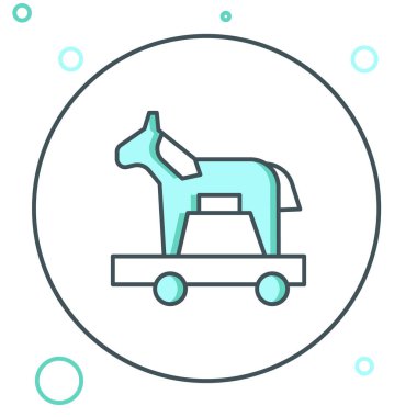 Çizgi Truva atı simgesi beyaz arkaplanda izole edildi. Renkli taslak konsepti. Vektör.