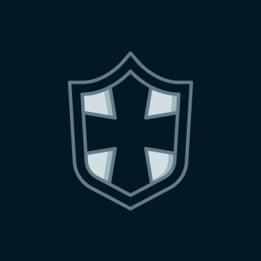 Çizgi Kalkanı simgesi siyah arkaplanda izole edildi. Gardiyan. Güvenlik, güvenlik, koruma, gizlilik kavramı. Düz çizgili, gölgeli. Vektör.