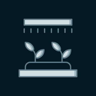 Çizgi Otomatik Sulama Sulama Simgesi siyah arkaplanda izole edildi. Su ekipmanları. Bahçe elemanı. Sprey tabanca ikonu. Düz çizgili, gölgeli. Vektör.