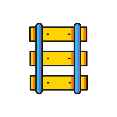 Renkli Demiryolu, beyaz arka planda izole edilmiş demiryolu ikonu. Düz çizgili, gölgeli. Vektör.