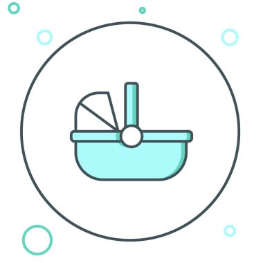 Line Baby bebek arabası simgesi beyaz arkaplanda izole edildi. Bebek arabası, at arabası, bebek arabası, bebek arabası, tekerlek. Renkli taslak konsepti. Vektör.