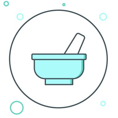 Havan topu ve tokmak simgesi beyaz arkaplanda izole edildi. Renkli taslak konsepti. Vektör.