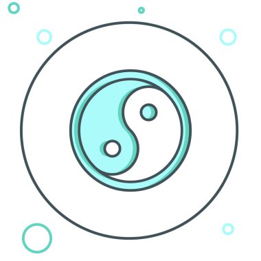 Yin Yang çizgi sembolü ahenk ve denge simgesi beyaz arkaplanda izole edildi. Renkli taslak konsepti. Vektör.