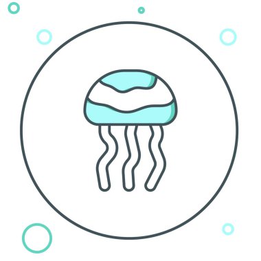 Beyaz arka planda izole edilmiş çizgi denizanası ikonu. Renkli taslak konsepti. Vektör.