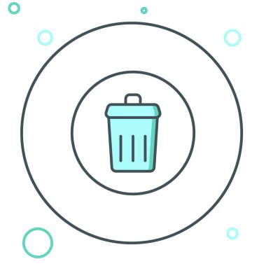 Çöp kutusu simgesi beyaz arkaplanda izole edildi. Çöp kutusu tabelası. Sepet simgesini geri dönüştür. Ofis çöpü ikonu. Renkli taslak konsepti. Vektör.