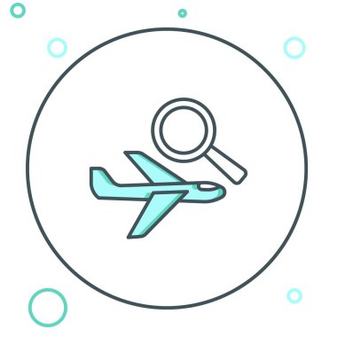 Line Airplane arama simgesi beyaz arkaplanda izole edildi. Renkli taslak konsepti. Vektör.