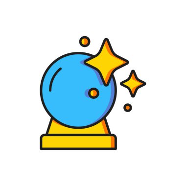 Beyaz arkaplanda izole edilmiş renkli sihirli top simgesi. Kristal küre. Düz çizgili, gölgeli. Vektör.