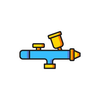 Beyaz arkaplanda izole edilmiş renkli sprey tabanca ikonu. Düz çizgili, gölgeli. Vektör.