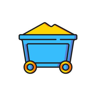 Renkli Mayın Kömür Arabası simgesi beyaz arkaplanda izole edildi. Düz çizgili, gölgeli. Vektör.