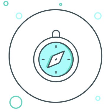 Pusula simgesi beyaz arkaplanda izole edildi. Rüzgâr yön bulma sembolü. Rüzgar gül işareti. Renkli taslak konsepti. Vektör.