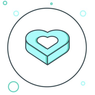 Candy 'nin kalp şeklindeki kutu simgesi beyaz arkaplanda izole edilmiş. Sevgililer Günü. Renkli taslak konsepti. Vektör.