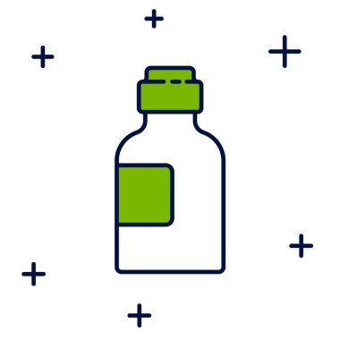 Beyaz arka planda izole edilmiş, ana hatlı ilaç şurubu ikonu. Vektör.