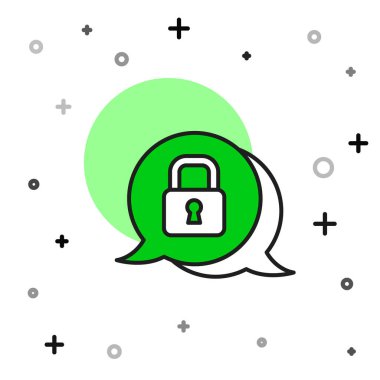 Beyaz arka planda izole edilmiş ana hatlı Siber güvenlik simgesi. Dijital devre kartında kapalı asma kilit. Güvenlik kavramı. Dijital veri koruması. Vektör.