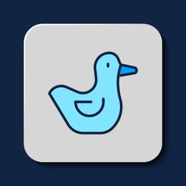 Mavi arka planda izole edilmiş çizgili plastik ördek simgesi. Vektör.