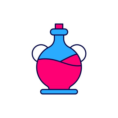 Beyaz arka planda izole edilmiş zeytinyağı ikonu ana hatlarıyla doldurulmuş. Zeytinyağı ikonlu sürahi. Vektör.