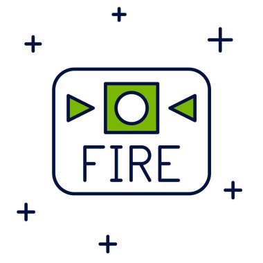 Beyaz arkaplanda izole edilmiş ana hatlı yangın alarm sistemi simgesi. Yangın güvenlik kutusunu çek. Vektör.