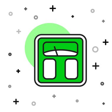 Beyaz arkaplanda izole edilmiş ana hatlı banyo ölçekleri simgesi. Ağırlık ölçme ekipmanı. Ağırlık ölçeği spor konsepti. Vektör.