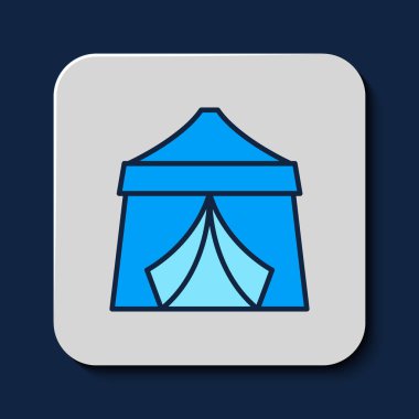 Doldurulmuş Circus çadır simgesi mavi arkaplanda izole edildi. Karnaval kamp çadırı. Eğlence parkı. Vektör.