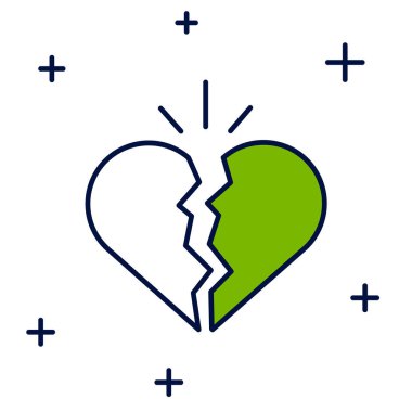 Kırık kalp ya da boşanma simgesi beyaz arka planda izole edilmiş. Aşk sembolü. Sevgililer Günü. Vektör.