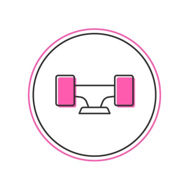 Beyaz arkaplanda izole edilmiş ana hatlı kaykay tekerleği simgesi. Kaykay süspansiyonu. Kaykay tekerleği. Vektör.