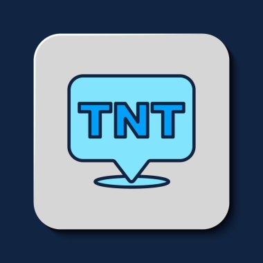 Ana hatlarıyla doldurulmuş dinamit bomba çubuğu ikonu mavi arka planda izole edilmiş. Saatli bomba - patlama tehlikesi kavramı. Vektör.