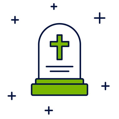 Grave ana hatlarıyla doldurulmuş mezar taşı simgesi beyaz arkaplanda izole edilmiş. Vektör.