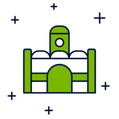 Beyaz arka planda izole edilmiş ana hatlı Mısır ev simgesi. Vektör.