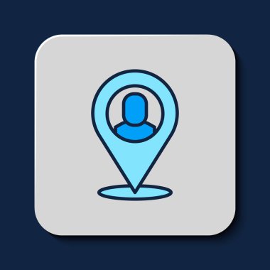 Filled outline Worker location icon isolated on blue background.  Vector.
