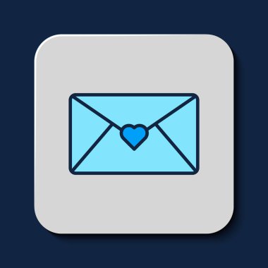 Filled outline Envelope with Valentine heart icon isolated on blue background. Message love. Letter love and romance.  Vector.