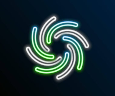 Parlayan neon hattı Tornado simgesi siyah arkaplanda izole edildi. Kasırga, kasırga, fırtına bacası, kasırga ya da hortum ikonu. Renkli taslak konsepti. Vektör.