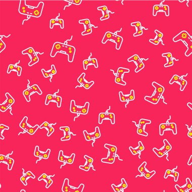 Çizgi Oyun Alanı simgesi kırmızı arkaplanda izole edilmiş. Oyun kontrolörü. Vektör.