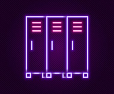 Parlayan neon hat dolabı ya da hokey, futbol, basketbol takımı ya da siyah arka planda izole edilmiş işçi ikonu için soyunma odası. Renkli taslak konsepti. Vektör.